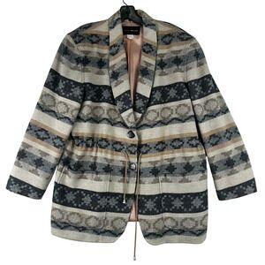Harris Wallace Southwestern Geometric Wool Blend Blazer Womens‎ L Grey Vintage